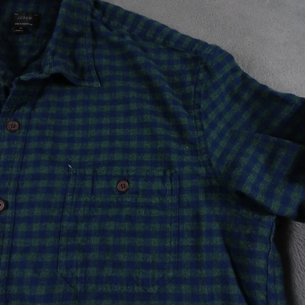 J‎ Crew Shirt Mens XL Blue PLaid Flannel Slim Fit Preppy Modern Casual